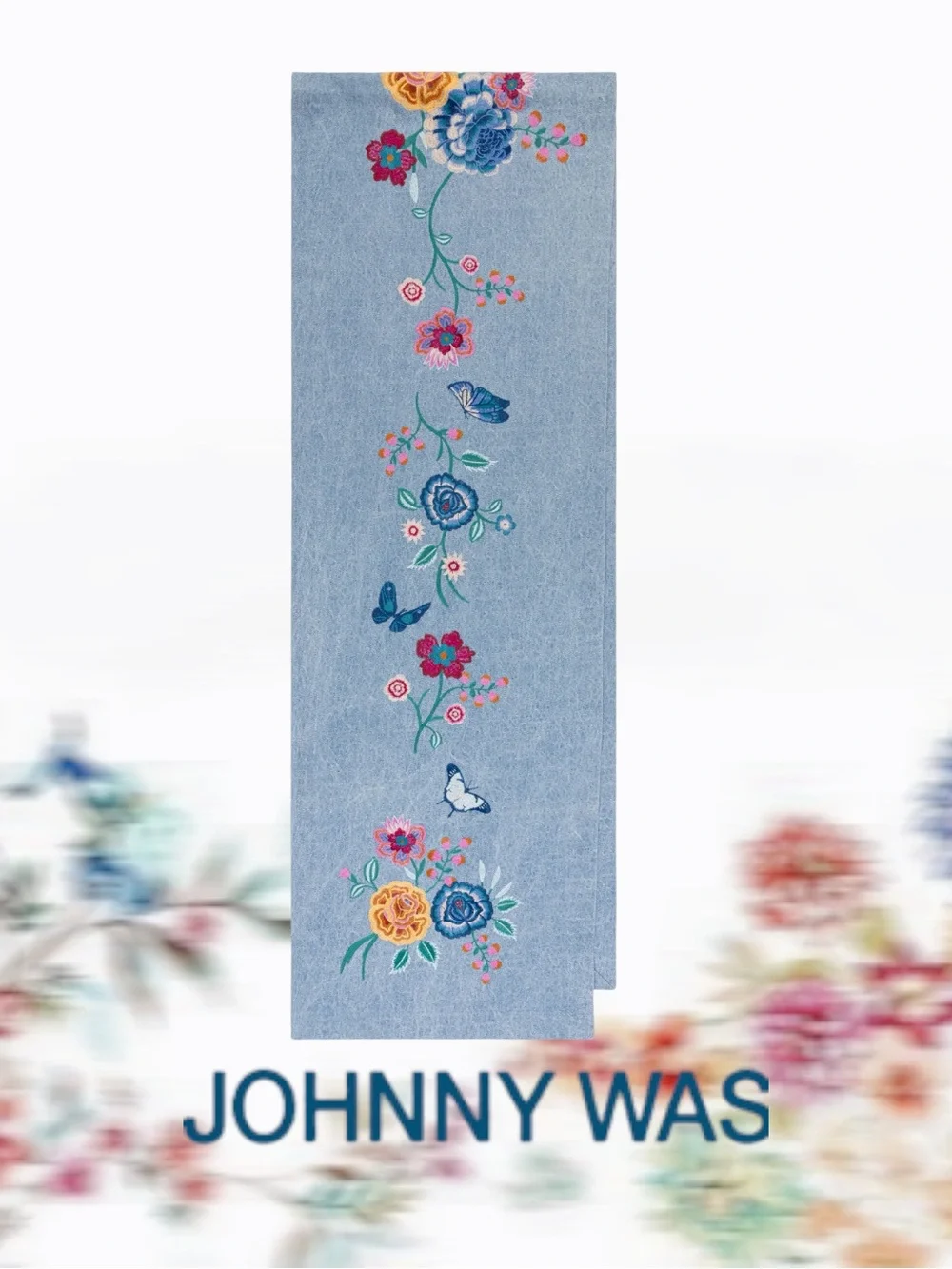 NWT Johnny Was Taymia Embroidered Table Runner Denim Blue 108